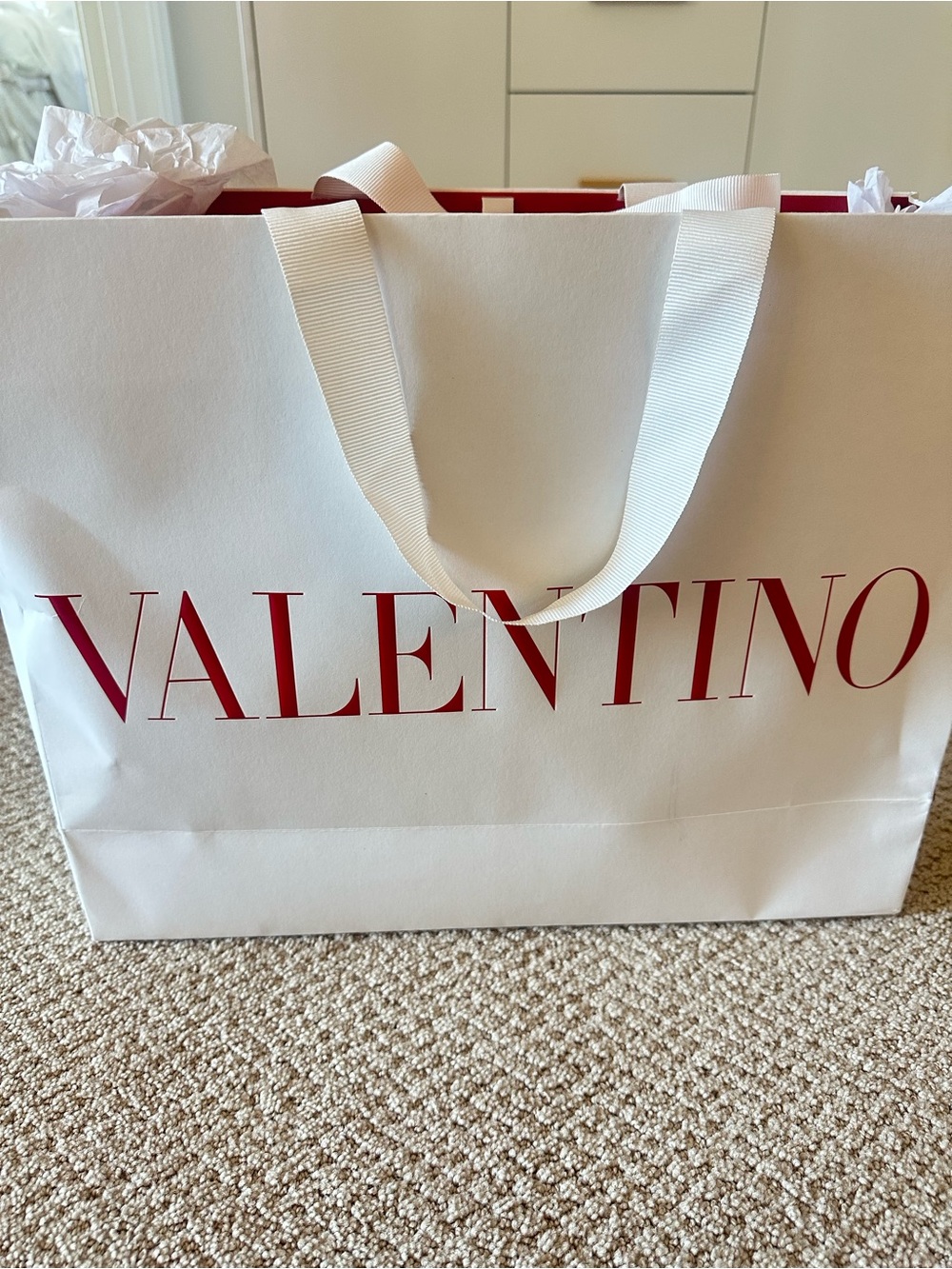 Valentino White Shopping Tote Bag with Red Logo
